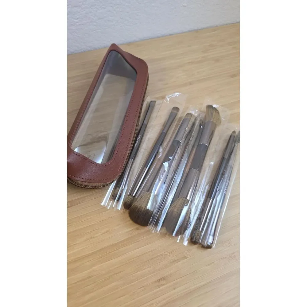 Maange 7 Pieces Brown Double-ended Make up Brushes Set With Bag